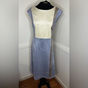 Beautiful Calvin Klein Chic Colorblock Midi Dress in Cream and Baby Blue